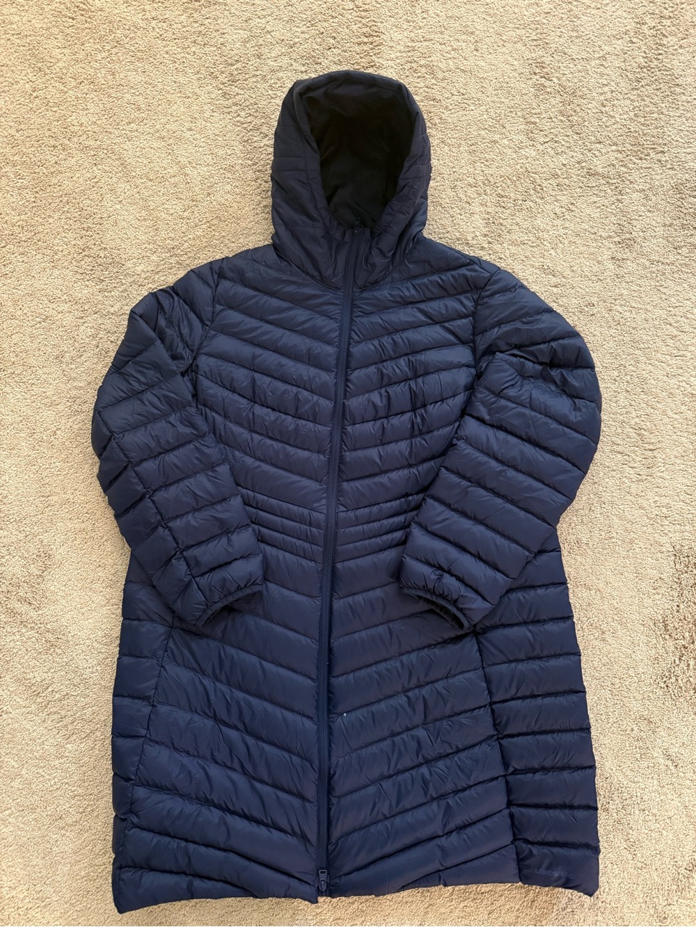 Lands' End Women's Navy Hooded Long Packable Puffer